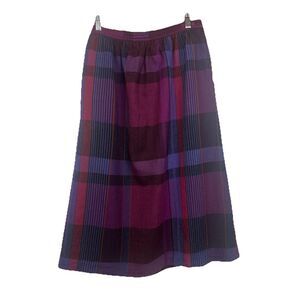 VTG, Evan-Picone Plaid Wool Tweed Midi Skirt, Petites 8, Purple Red Blue